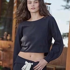 Free People Beach Sunset Pier Black Cozy Crop Sweatshirt Small 4/6 Free-est New.